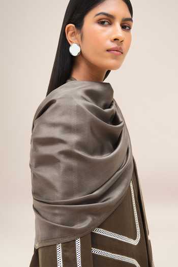 Ampm_Brown Cut Work Sultana Silk Scarf _at_Aza_Fashions
