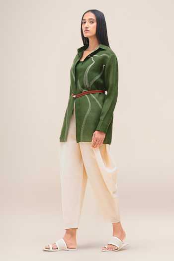 Shop_Ampm_Green Linen Collared Bulbul Shirt _Online_at_Aza_Fashions
