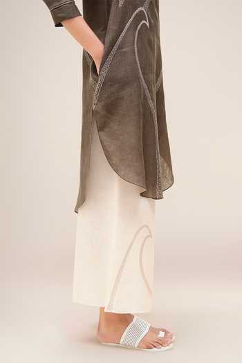 Shop_Ampm_Brown Linen Collared, Yes Yuhina Kurta And Palazzo Set 