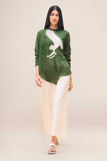 Ampm_Green Linen Round Neck Aquila Shirt And Palazzo Set _Online_at_Aza_Fashions