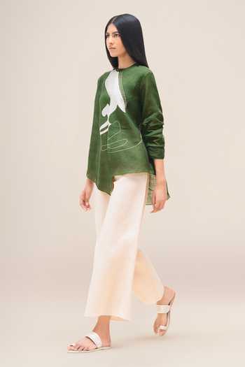 Buy_Ampm_Green Linen Round Neck Aquila Shirt And Palazzo Set _Online_at_Aza_Fashions