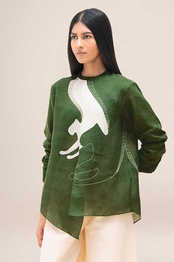 Buy_Ampm_Green Linen Round Neck Aquila Shirt And Palazzo Set 