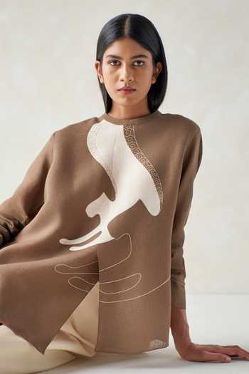 Buy_Ampm_Brown Linen Round Neck Aquila Shirt And Palazzo Set _Online_at_Aza_Fashions