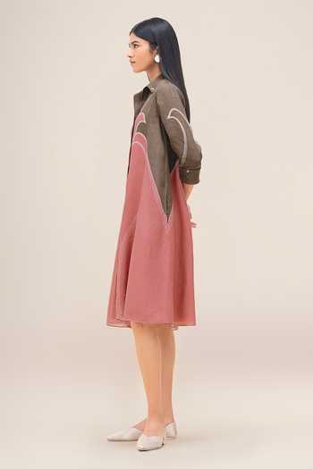 Buy_Ampm_Pink Linen Collared Lark Shirt Dress _Online_at_Aza_Fashions