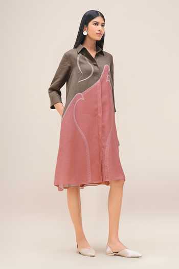Buy_Ampm_Pink Linen Collared Lark Shirt Dress 