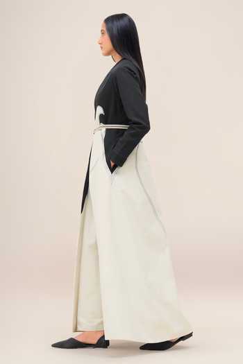 Buy_Ampm_Black Cotton, Linen Open Neck, Zenaida Abaya With Dress _Online_at_Aza_Fashions