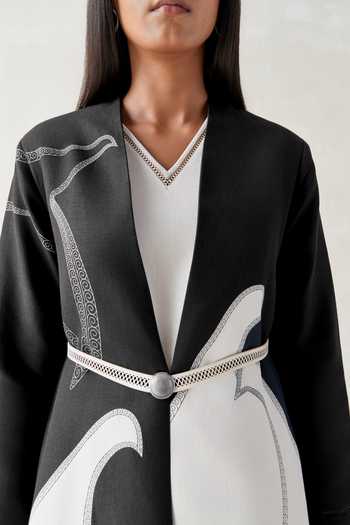 Buy_Ampm_Black Cotton, Linen Open Neck, Zenaida Abaya With Dress 
