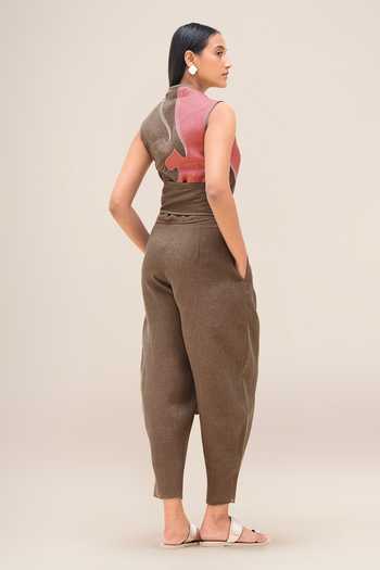 Buy_Ampm_Brown Linen V-neck Robin Top And Pant Set 