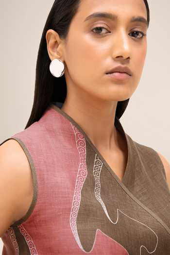 Shop_Ampm_Brown Linen V-neck Robin Top And Pant Set 