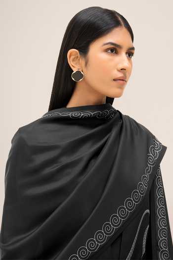 Ampm_Black Nightjar Filigree Silk Scarf _Online_at_Aza_Fashions
