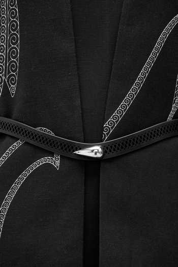 Shop_Ampm_Black Cotton, Linen Open Neck, Yes, Nightingale Abaya With Dress 