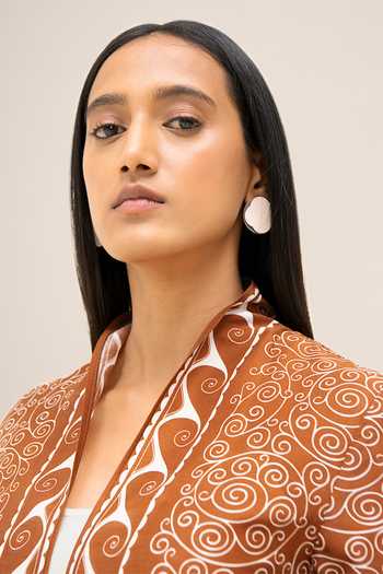 Shop_Ampm_Brown Chanderi Deora Printed Cape _Online_at_Aza_Fashions