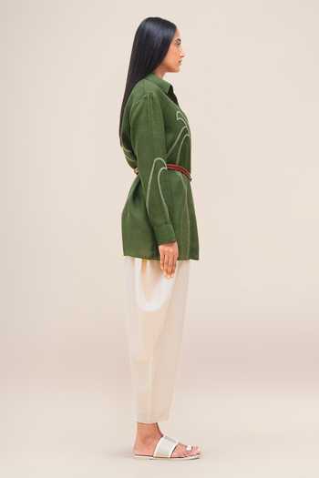 Ampm_Cream Cotton, Linen Weaver Draped Pant _Online_at_Aza_Fashions