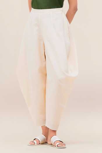 Buy_Ampm_Cream Cotton, Linen Weaver Draped Pant 