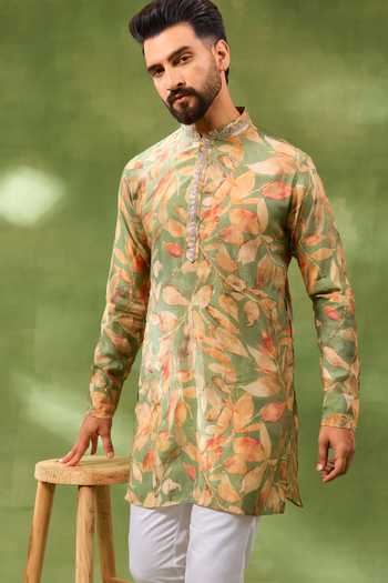 Buy SPRING BREAK Green Silk, Cotton Botanical Print Kurta Set Online at Aza Fashions Buy_SPRING BREAK_Green Silk, Cotton Botanical Print Kurta Set _Online_at_Aza_Fashions