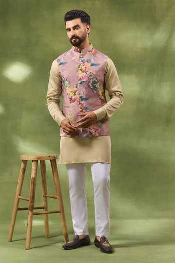 Spring Break Botanical Print Bundi & Kurta Set 