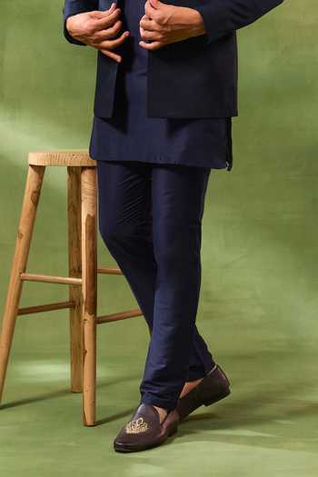 Spring Break_Blue Silk, , Jacquard, Satin Embroidery Woven Bandhgala And Kurta Set _Online_at_Aza_Fashions