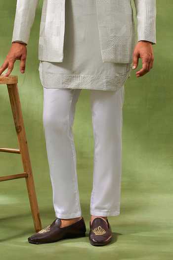 Buy_Spring Break_Cream Silk, Cotton Satin Embroidery Bandhgala And Kurta Set _Online_at_Aza_Fashions