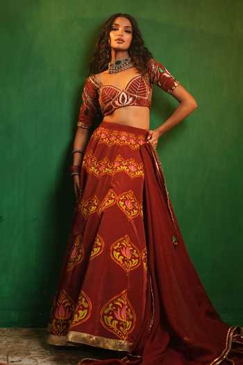 Ahi Clothing Maroon Lotus Aangi Lehenga Set 