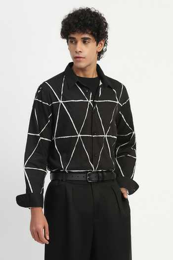 Shop_ABRAHAM AND THAKORE_Black Cambric Applique Triangle Embroidered Shirt _Online_at_Aza_Fashions