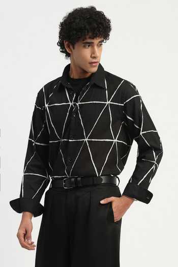 ABRAHAM AND THAKORE_Black Cambric Applique Triangle Embroidered Shirt _at_Aza_Fashions