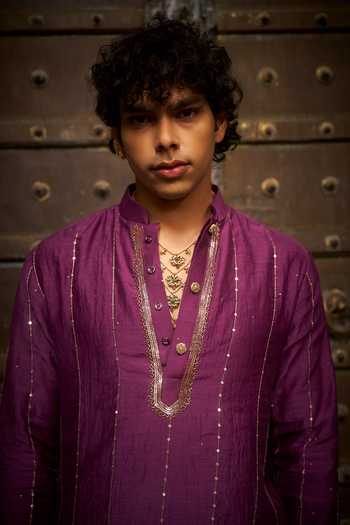 Hirika & Dhruti Purple Chanderi Embroidery Tikki Lines Kurta Set at Aza Fashions Hirika & Dhruti_Purple Chanderi Embroidery Tikki Lines Kurta Set _at_Aza_Fashions