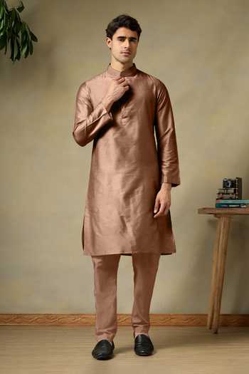 Buy Pomcha Jaipur Brown Silk, Cotton Chaap Kurta Set Online at Aza Fashions Buy_Pomcha Jaipur_Brown Silk, Cotton Chaap Kurta Set _Online_at_Aza_Fashions