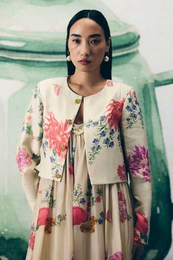 Buy_EASE_Ivory Silk Round Neck Yume Floral Print Jumpsuit And Jacket Set _Online_at_Aza_Fashions