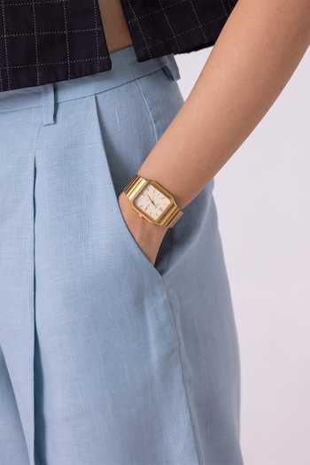 The Summer House_Blue Linen March Pleated Shorts _at_Aza_Fashions