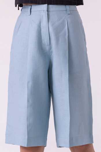 Buy_The Summer House_Blue Linen March Pleated Shorts 