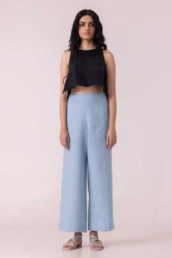 The Summer House_Blue Linen Moira Pant _Online_at_Aza_Fashions