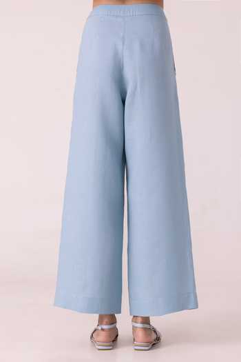 Buy_The Summer House_Blue Linen Moira Pant _Online_at_Aza_Fashions