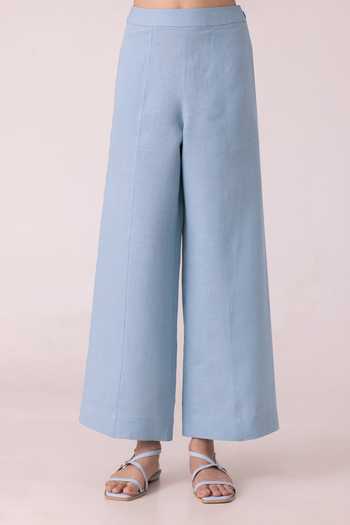 Shop_The Summer House_Blue Linen Moira Pant _Online_at_Aza_Fashions