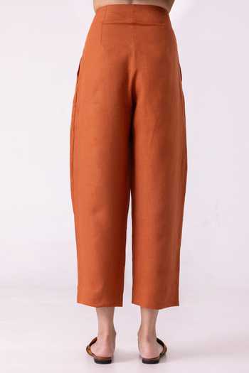 Buy_The Summer House_Orange Linen Bandra Rust Pant _Online_at_Aza_Fashions