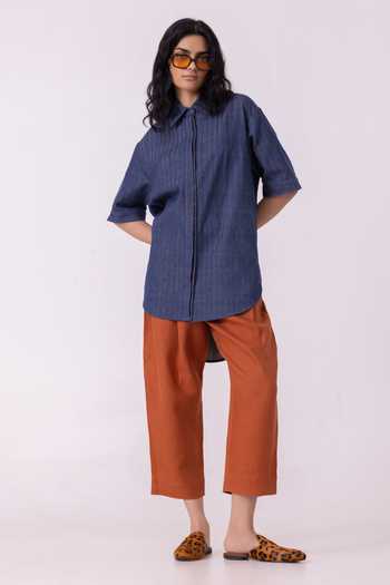 Shop_The Summer House_Orange Linen Bandra Rust Pant _Online_at_Aza_Fashions