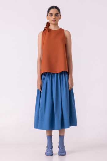 The Summer House_Orange Linen Halter Neck Rust Top _Online_at_Aza_Fashions