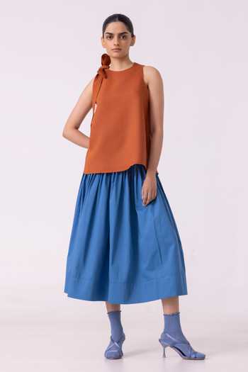 Shop_The Summer House_Orange Linen Halter Neck Rust Top _Online_at_Aza_Fashions