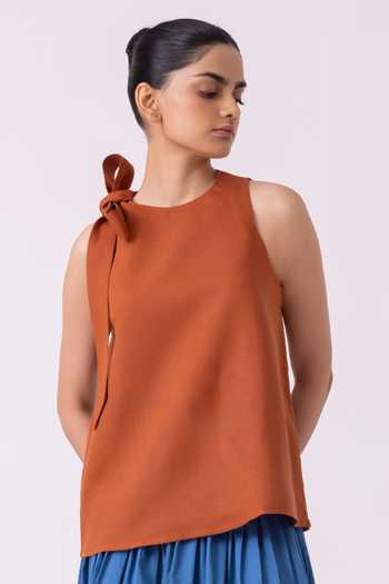 Buy_The Summer House_Orange Linen Halter Neck Rust Top 