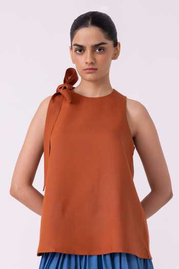 Shop_The Summer House_Orange Linen Halter Neck Rust Top 