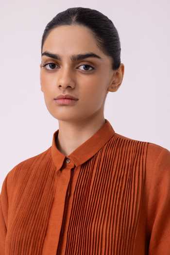 Shop_The Summer House_Orange Linen Collared Minerva Rust Shirt Dress 