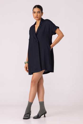 Buy_The Summer House_Black Satin Collared Amy Blazer Dress _Online_at_Aza_Fashions
