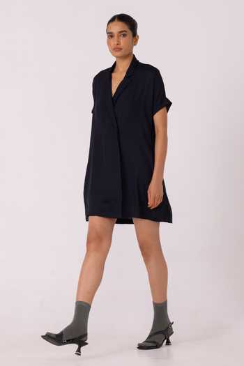 Shop_The Summer House_Black Satin Collared Amy Blazer Dress _Online_at_Aza_Fashions