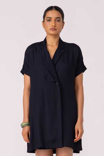 Buy_The Summer House_Black Satin Collared Amy Blazer Dress 