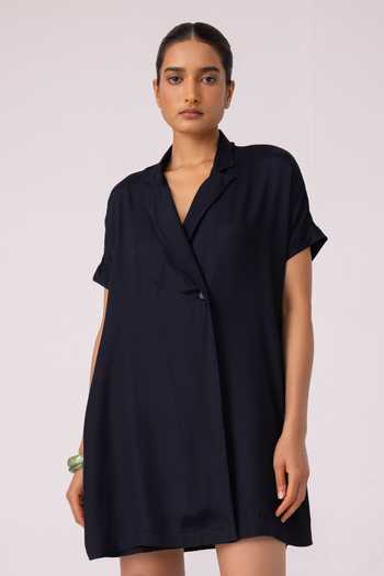 Shop_The Summer House_Black Satin Collared Amy Blazer Dress 