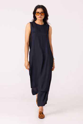 The Summer House_Black Satin Round Neck Esther Tunic _Online_at_Aza_Fashions