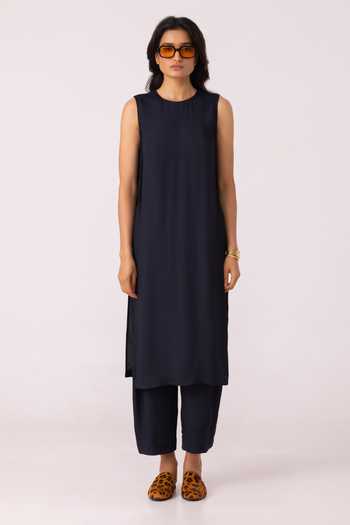 Buy_The Summer House_Black Satin Round Neck Esther Tunic _Online_at_Aza_Fashions