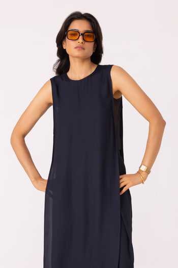The Summer House_Black Satin Round Neck Esther Tunic _at_Aza_Fashions