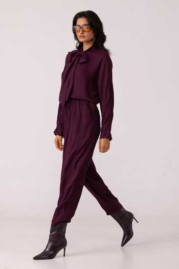 Buy_The Summer House_Wine Satin Sonja Barrel Pant _Online_at_Aza_Fashions