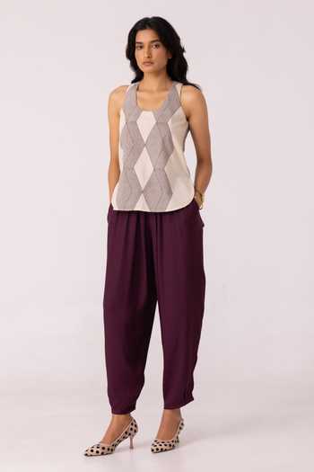 Shop_The Summer House_Wine Satin Sonja Barrel Pant _Online_at_Aza_Fashions