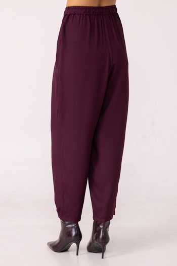 The Summer House_Wine Satin Sonja Barrel Pant _at_Aza_Fashions